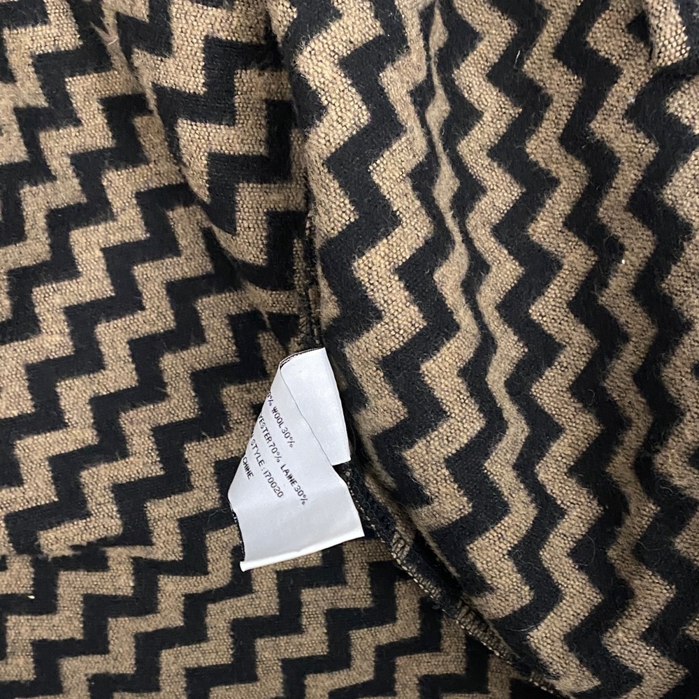 Anthropologie Tulle Wool Black and Tan Chevron Trench Coat - Picture 6 of 9